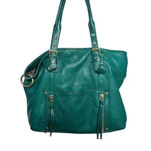 Steven Steve Madden green pebbled leather tassel slouchy hobo bag